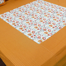 Yellow Jacquard with Sanganeri Patch Cotton Bedsheet Set