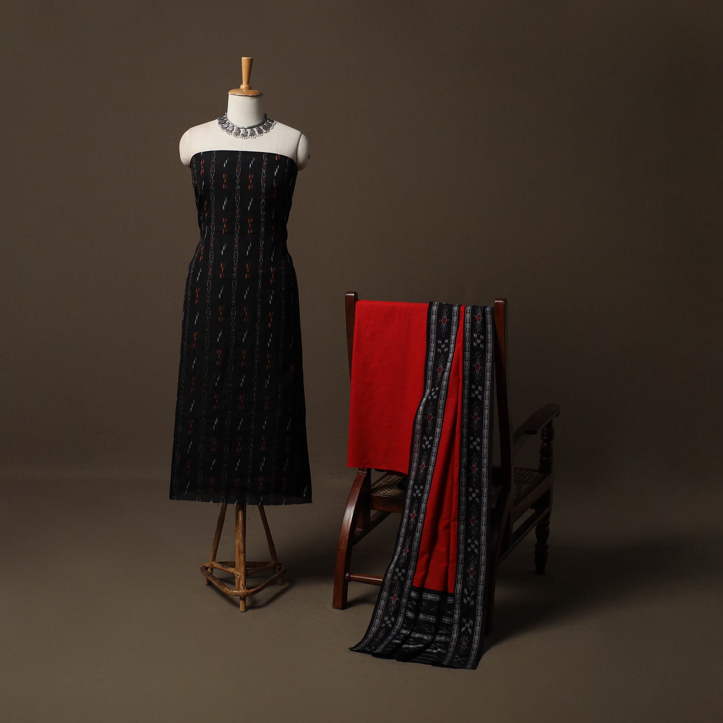 Sambalpuri Ikat Cotton 3pc Unstitched Dress Material Suit Set 07