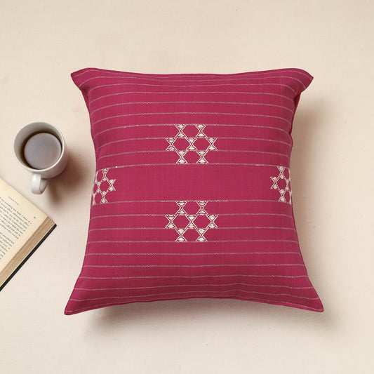 Pink - Urmul Kashida Stitch Handloom Cotton Cushion Cover (16 x 16 in)