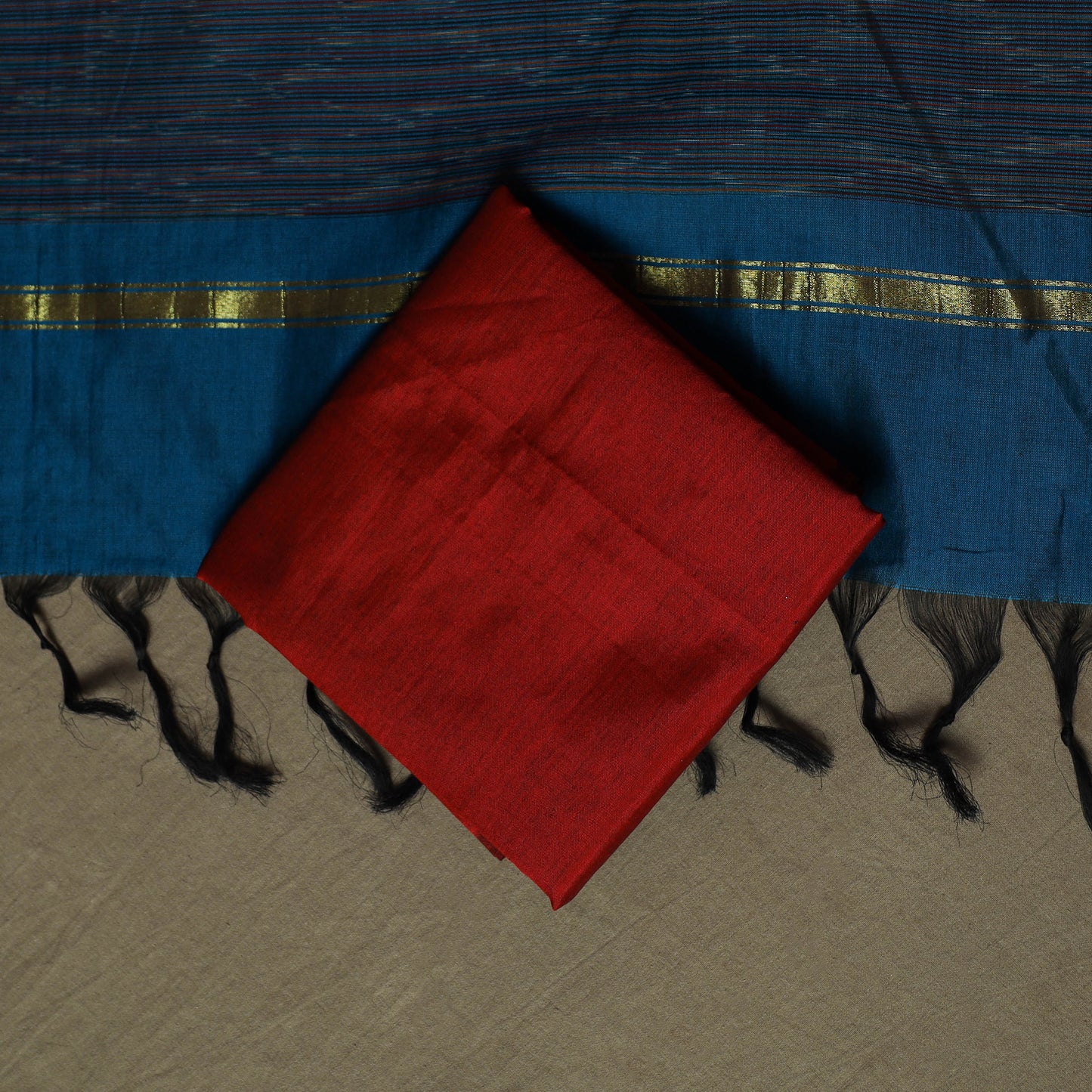 Pochampally Ikat Silk Cotton 3pc Unstitched Dress Material Suit Set 12