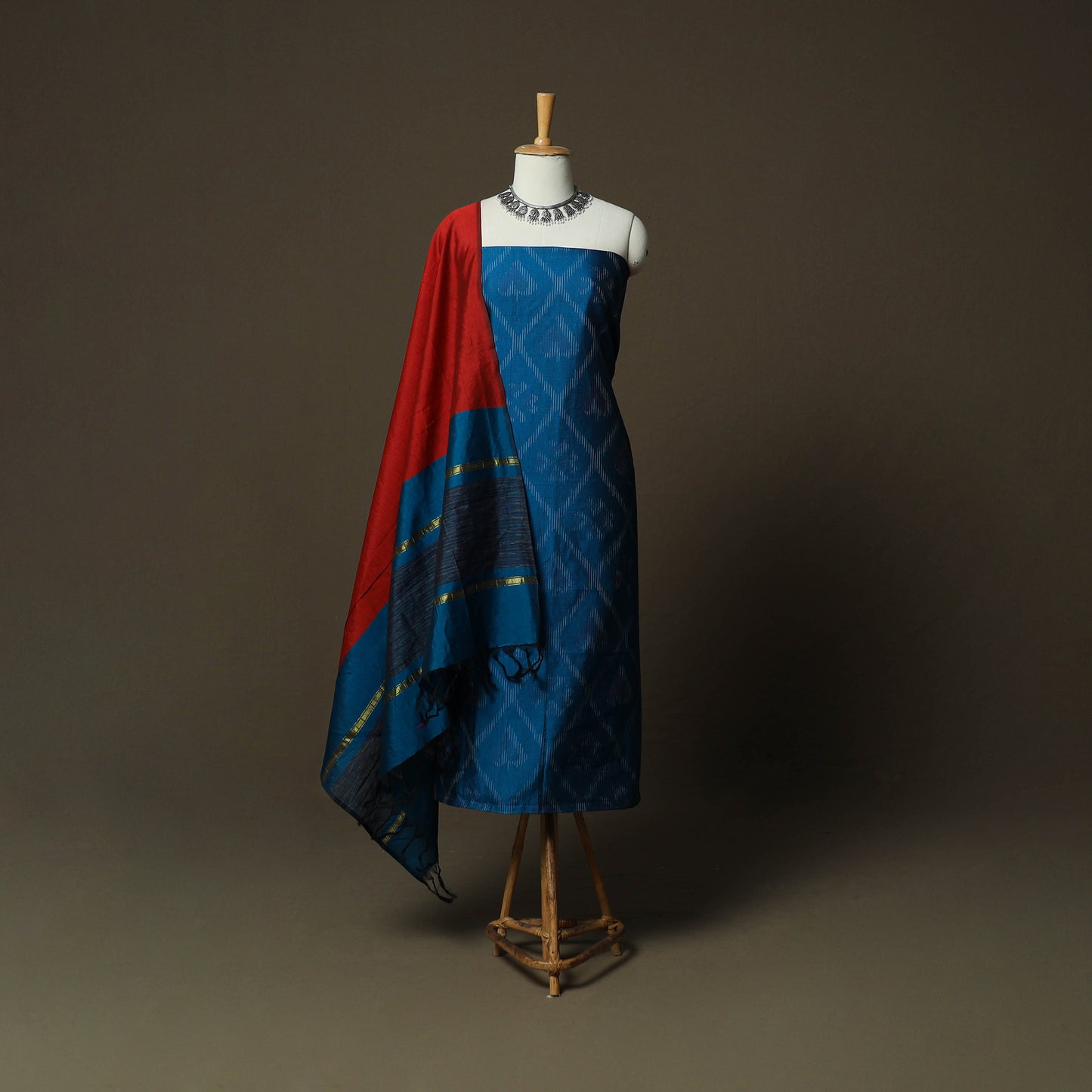 Pochampally Ikat Silk Cotton 3pc Unstitched Dress Material Suit Set 12