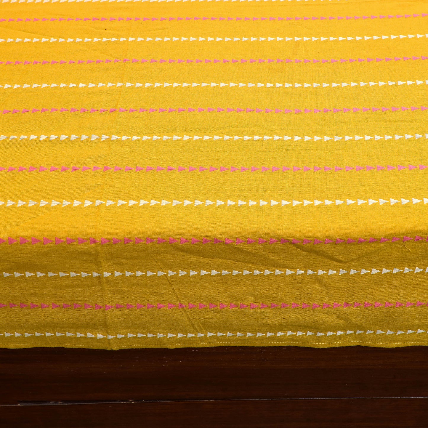 Yellow Jacquard with Sanganeri Patch Cotton Bedsheet Set