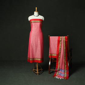 Pink - Dharwad Woven Cotton 3pc Unstitched Dress Material Suit Set 06
