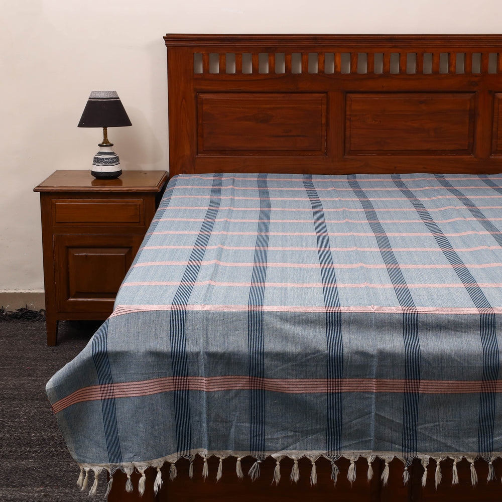 Blue - Plain Cotton Single Handloom Bed Cover (90 x 60 in) 89