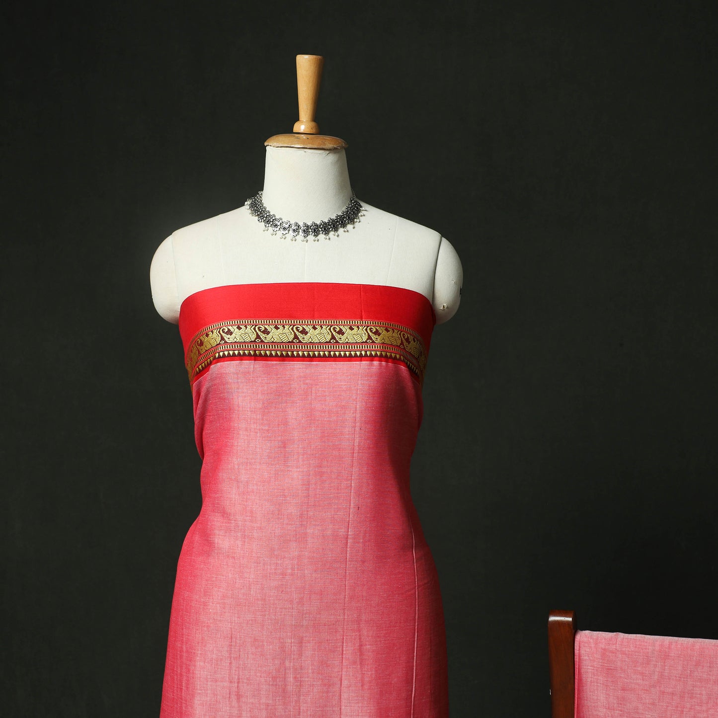 Pink - Dharwad Woven Cotton 3pc Unstitched Dress Material Suit Set 06