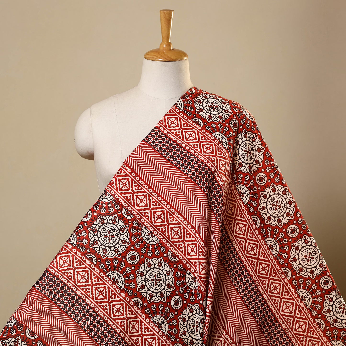 Red Bagh Hand Block Print Natural Dyed Cotton Fabric