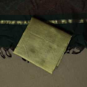 Green - Pochampally Ikat Silk Cotton 3pc Unstitched Dress Material Suit Set 13