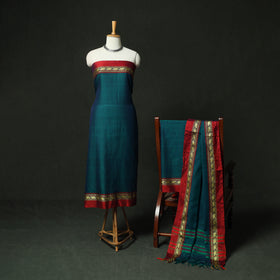 Green - Dharwad Woven Cotton 3pc Unstitched Dress Material Suit Set 07