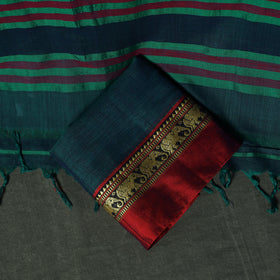 Green - Dharwad Woven Cotton 3pc Unstitched Dress Material Suit Set 07