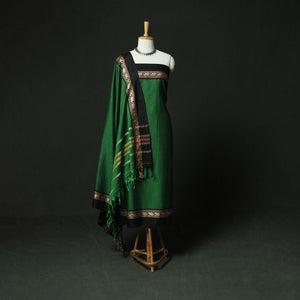 Green - Dharwad Woven Cotton 3pc Unstitched Dress Material Suit Set 08