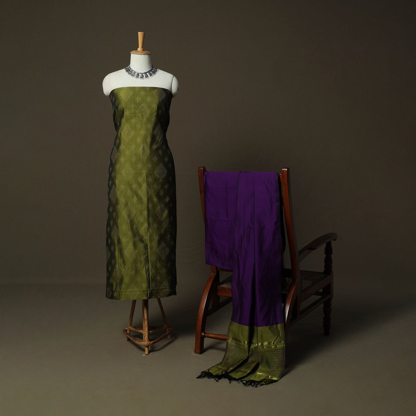 Pochampally Ikat Silk Cotton 3pc Unstitched Dress Material Suit Set 15