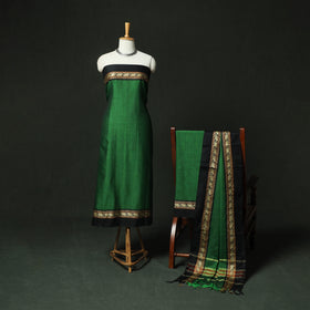 Green - Dharwad Woven Cotton 3pc Unstitched Dress Material Suit Set 08