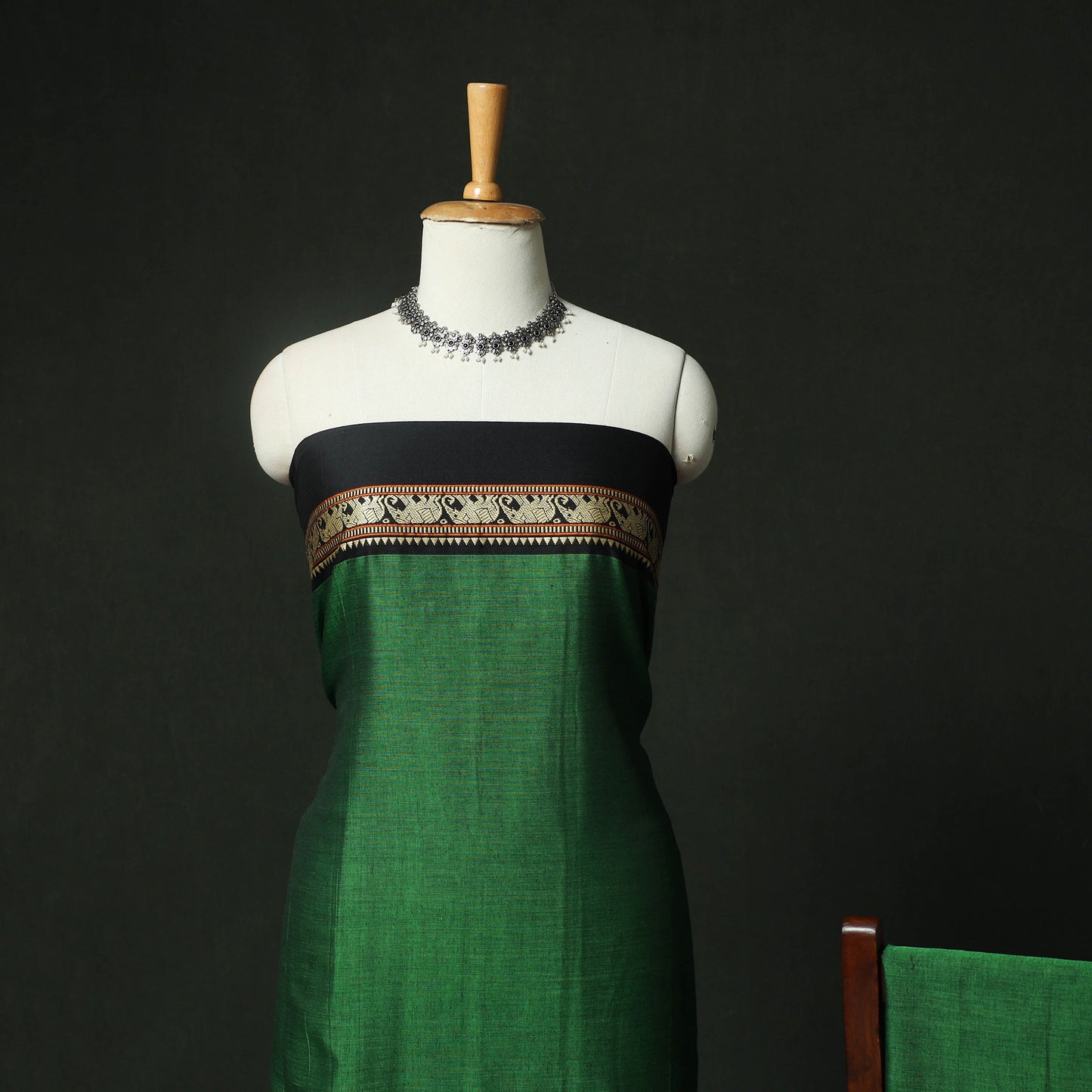 Green - Dharwad Woven Cotton 3pc Unstitched Dress Material Suit Set 08