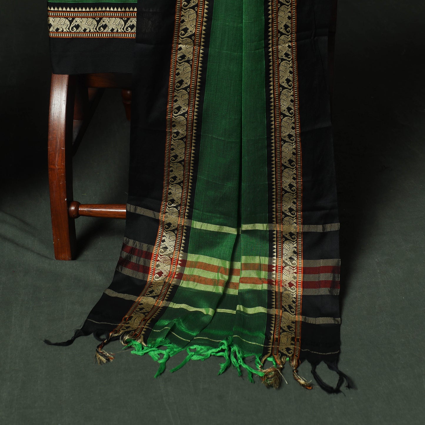 Green - Dharwad Woven Cotton 3pc Unstitched Dress Material Suit Set 08