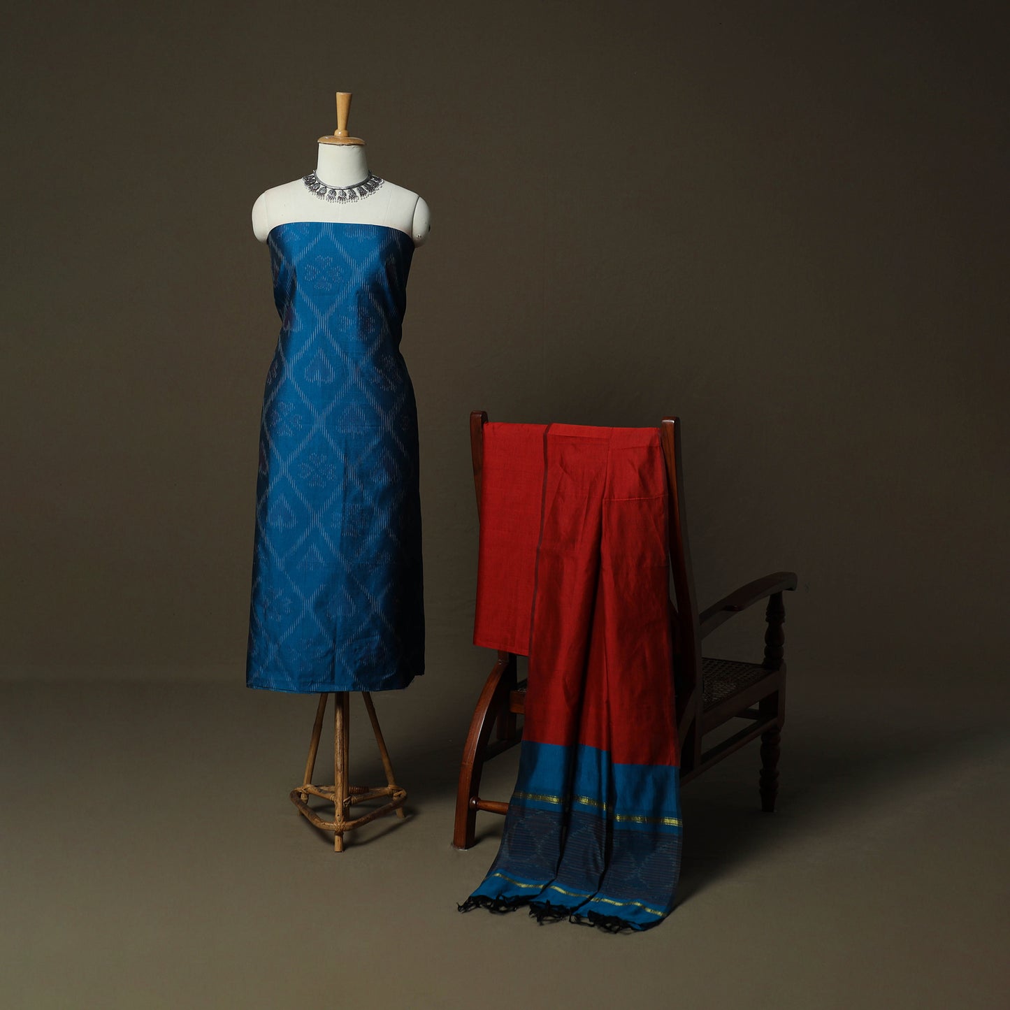 Pochampally Ikat Silk Cotton 3pc Unstitched Dress Material Suit Set 16