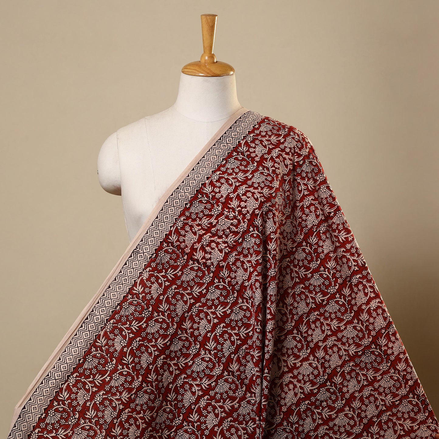 Red Bagh Hand Block Print Natural Dyed Cotton Fabric