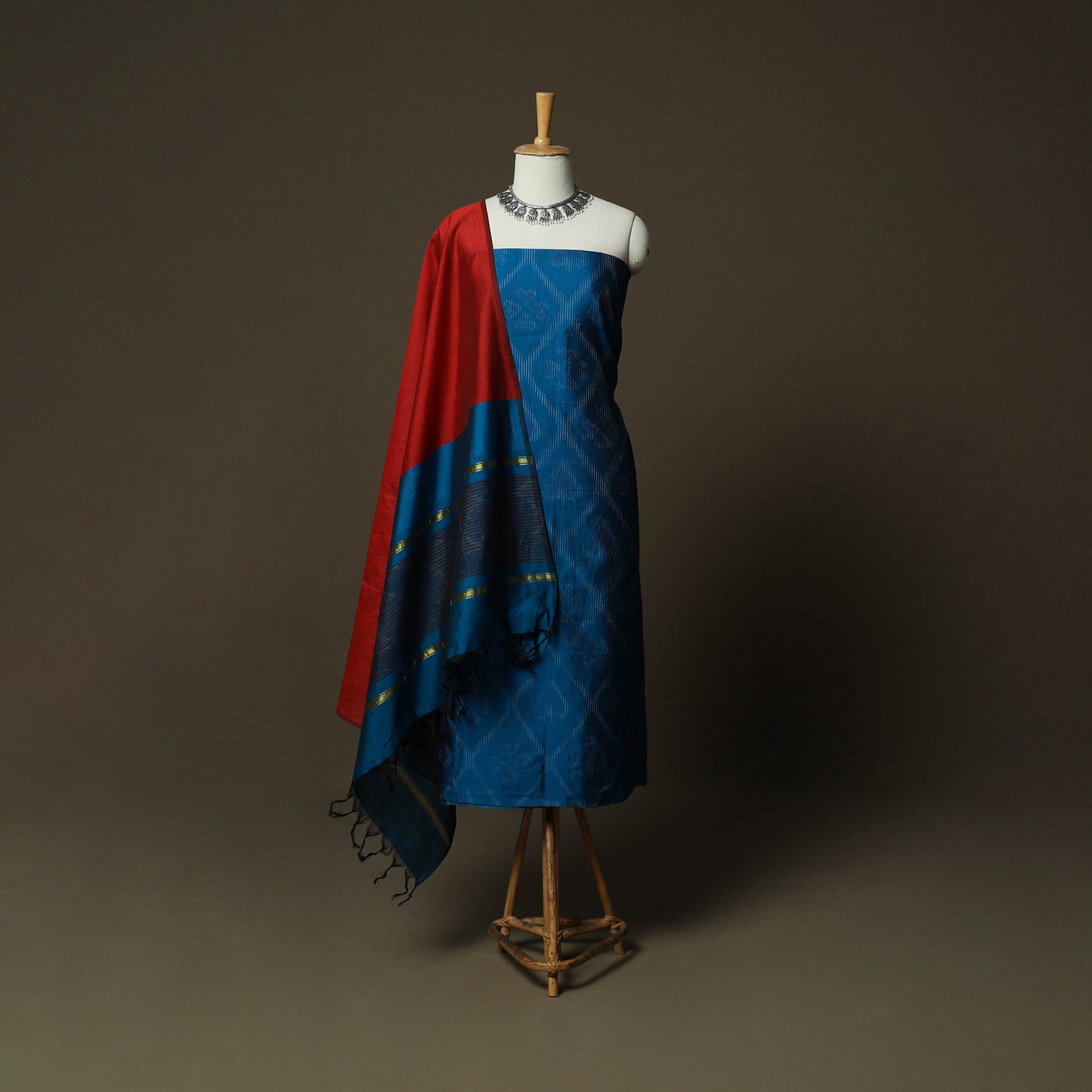 Pochampally Ikat Silk Cotton 3pc Unstitched Dress Material Suit Set 16