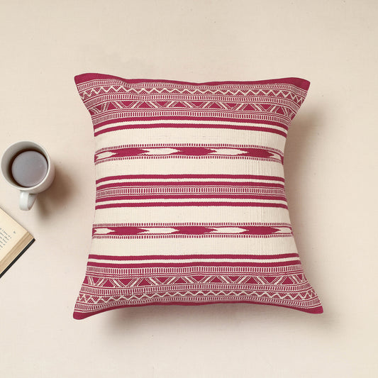 Pink - Urmul Kashida Stitch Handloom Cotton Cushion Cover (16 x 16 in)