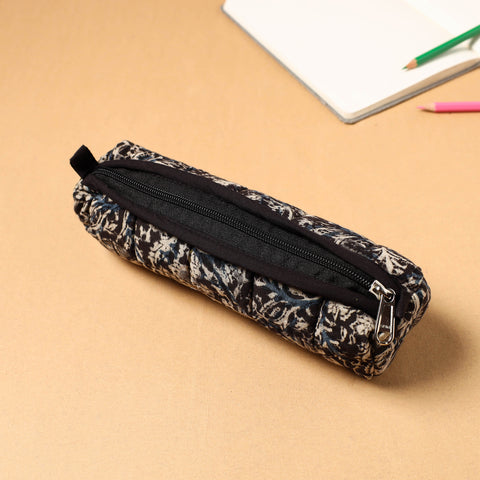 Black - Handcrafted Quilted Cotton Multipurpose Pencil Pouch 03