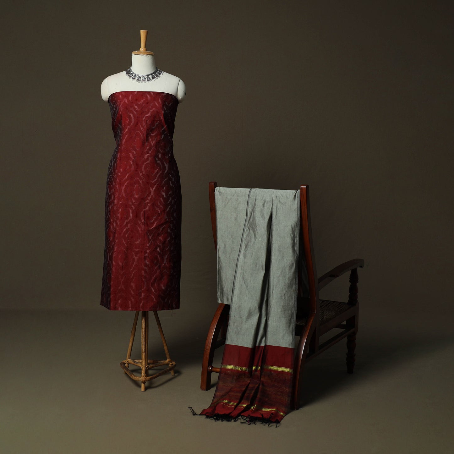 Pochampally Ikat Silk Cotton 3pc Unstitched Dress Material Suit Set 18