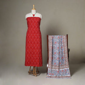 Red - 2pc unstitched pochampally ikat dress material