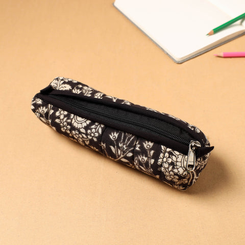 Black - Handcrafted Quilted Cotton Multipurpose Pencil Pouch 04