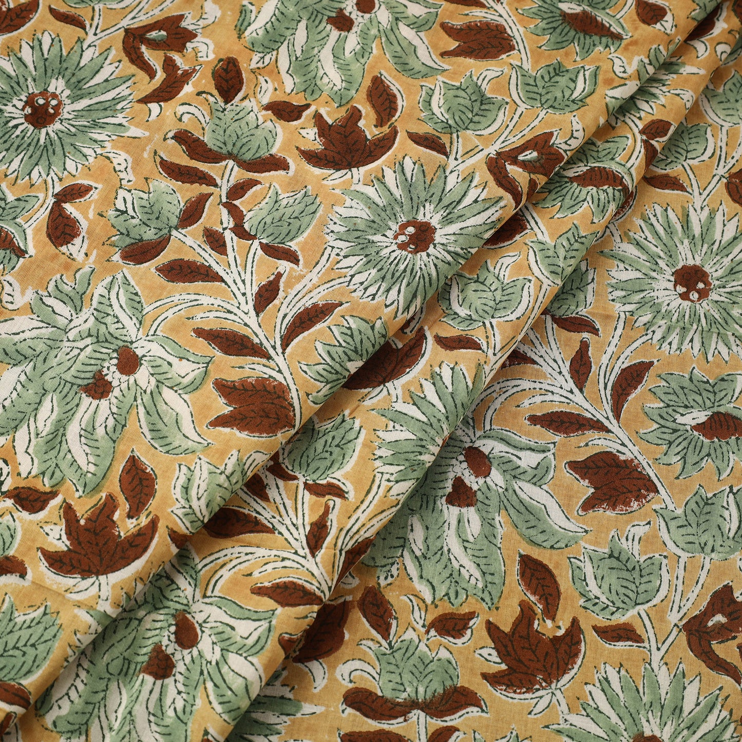  Yellow Sanganeri Block Print Cotton Fabric