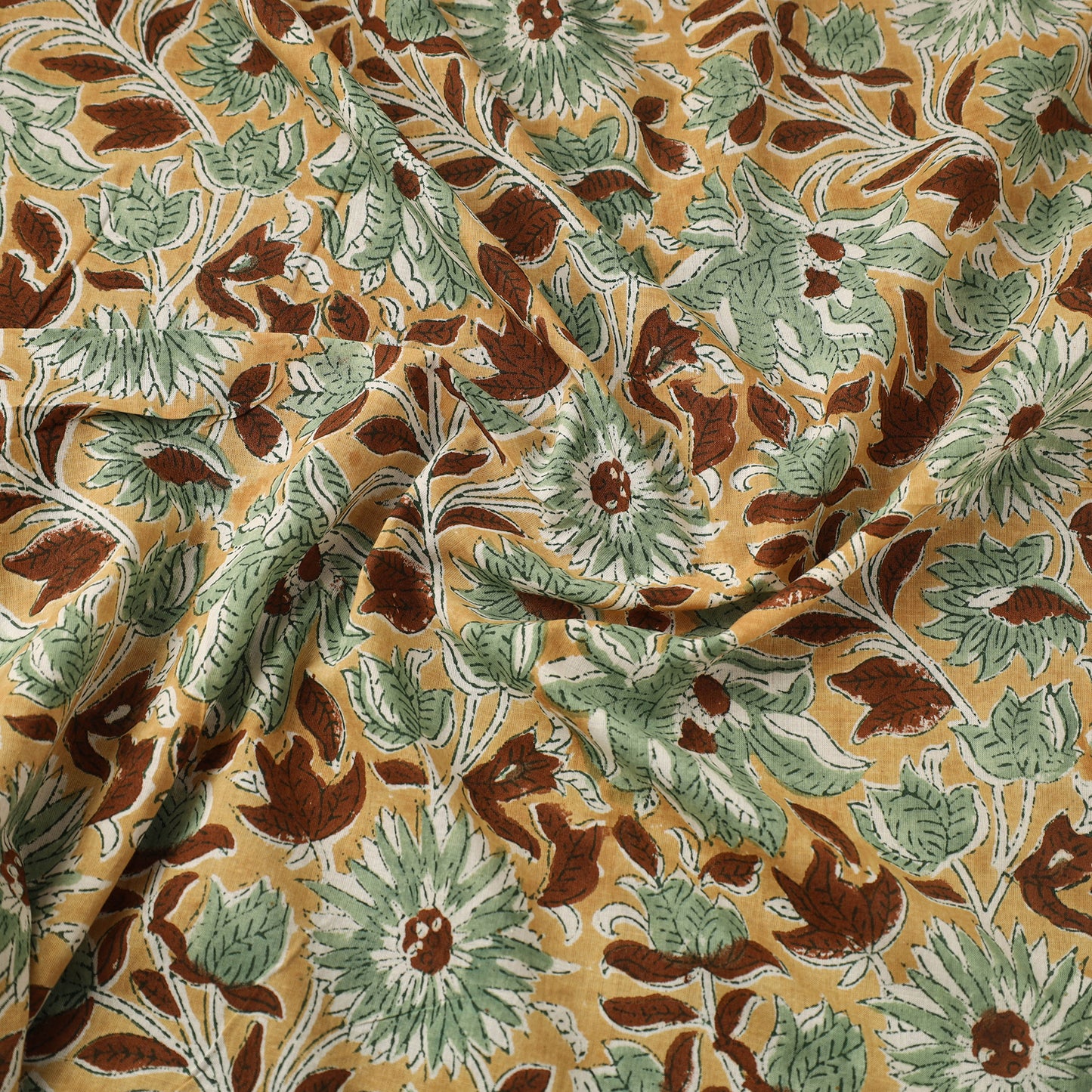  Yellow Sanganeri Block Print Cotton Fabric