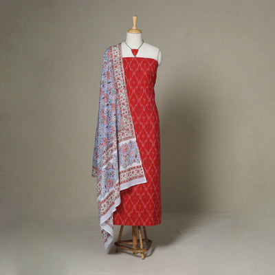 Red - 2pc unstitched pochampally ikat dress material