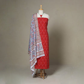 Red - 2pc unstitched pochampally ikat dress material
