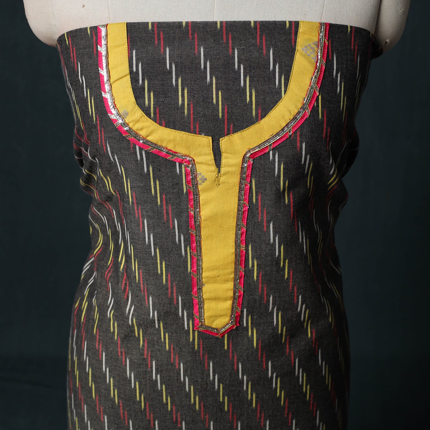 Pochampally Ikat Patchwork Cotton Unstitched Kurta Material (3M) 02