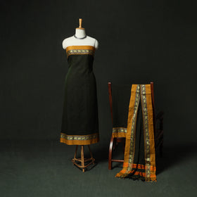 Green - Dharwad Woven Cotton 3pc Unstitched Dress Material Suit Set 11