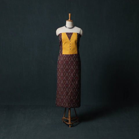 Maroon - Pochampally Ikat Patchwork Cotton Unstitched Kurta Material (3M) 03