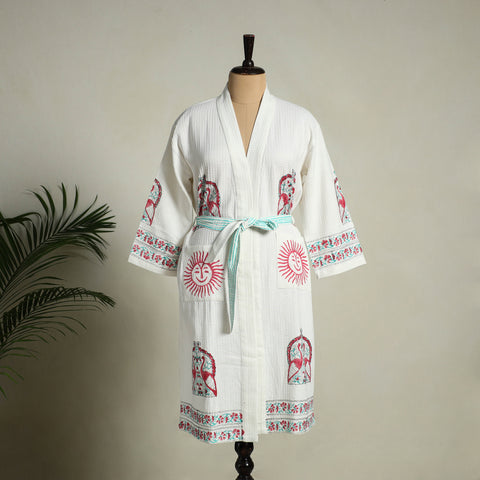 Buy Sanganeri Block Print Waffle Weave Handwoven Bath Robe