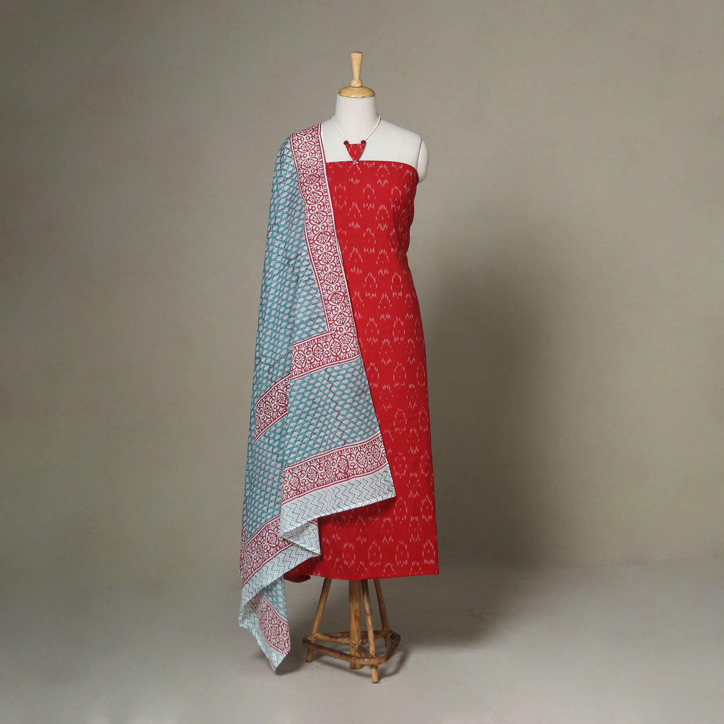 Red - 2pc unstitched pochampally ikat dress material