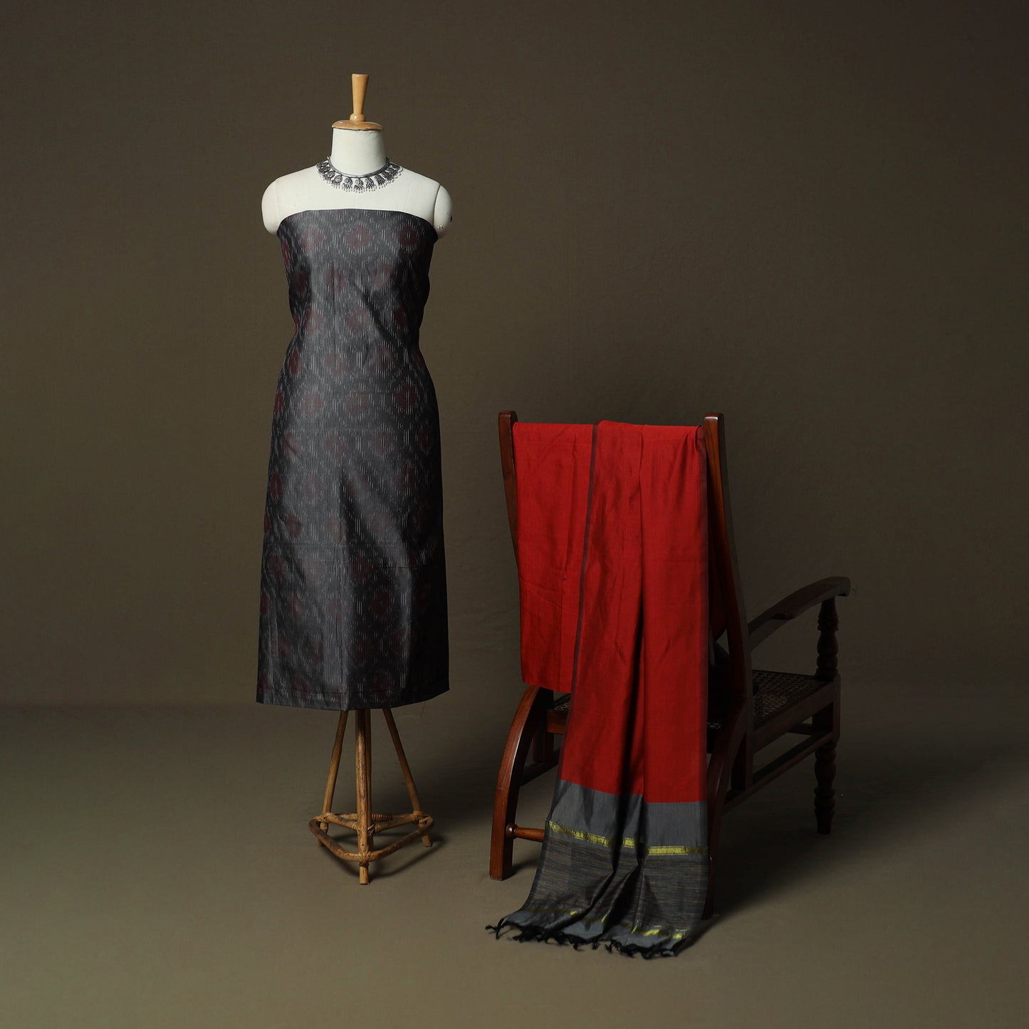 Pochampally Ikat Silk Cotton 3pc Unstitched Dress Material Suit Set 17