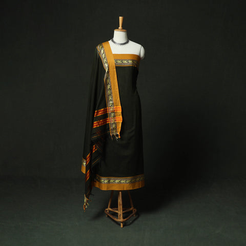 Green - Dharwad Woven Cotton 3pc Unstitched Dress Material Suit Set 11