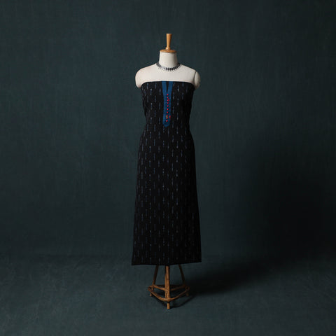 Black - Pochampally Ikat Patchwork Cotton Unstitched Kurta Material (3M) 04