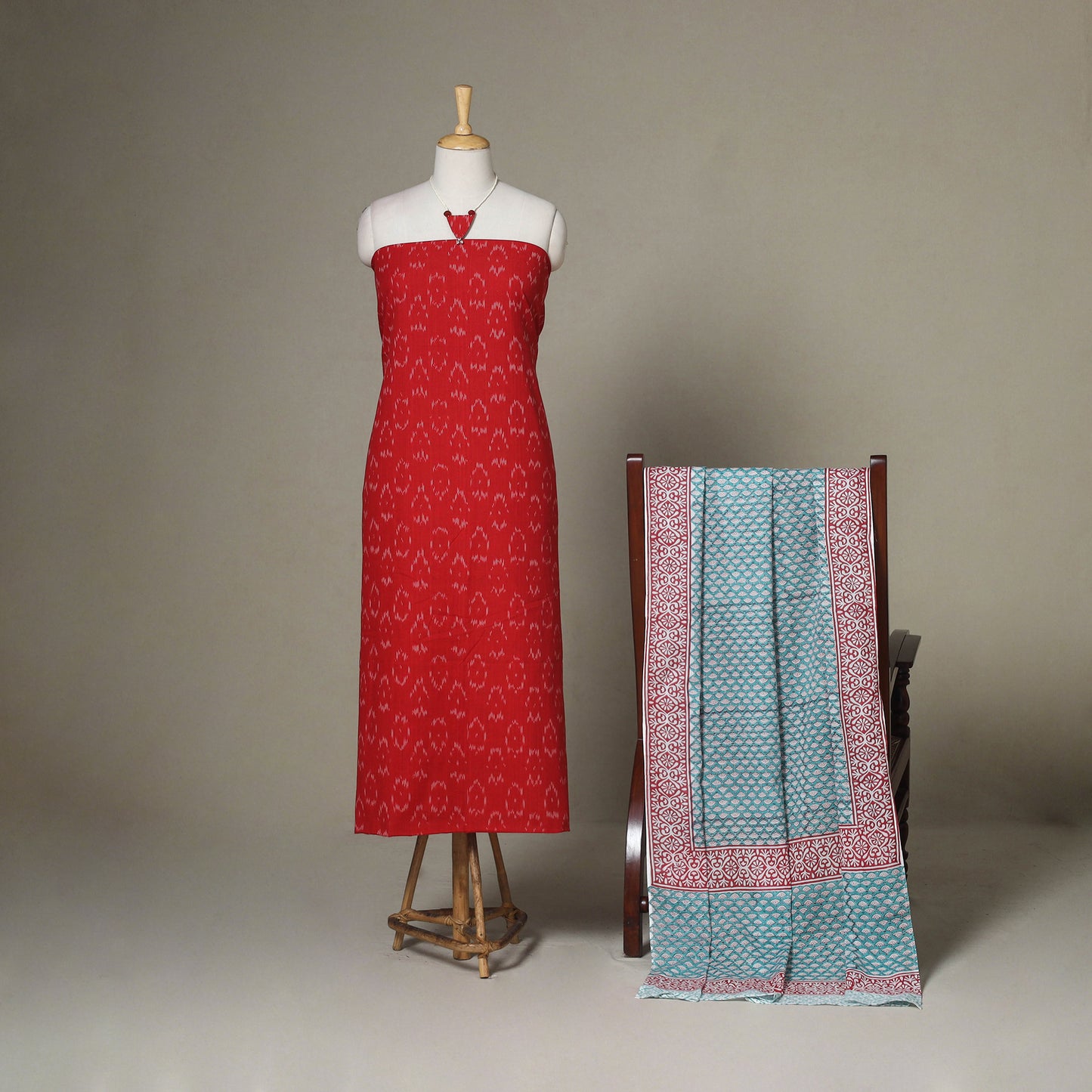 Red - 2pc unstitched pochampally ikat dress material