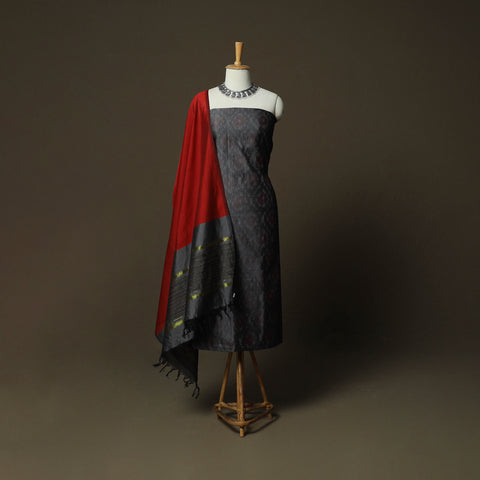 Pochampally Ikat Silk Cotton 3pc Unstitched Dress Material Suit Set 17