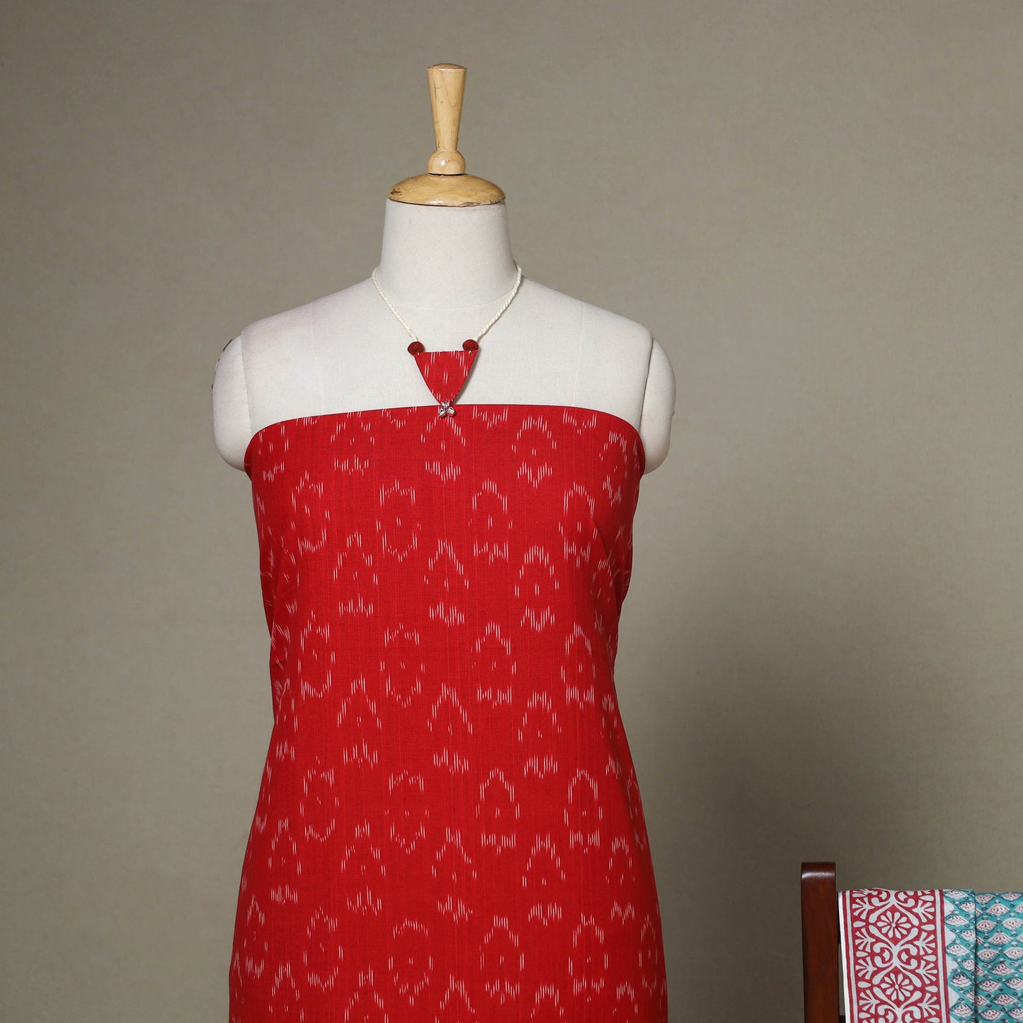 Red - 2pc unstitched pochampally ikat dress material