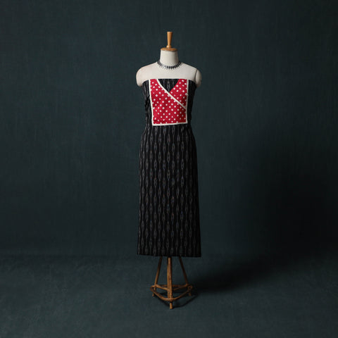 Black - Pochampally Ikat Patchwork Cotton Unstitched Kurta Material (3M) 05