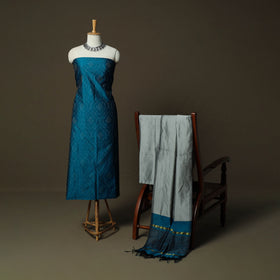 Pochampally Ikat Silk Cotton 3pc Unstitched Dress Material Suit Set 19