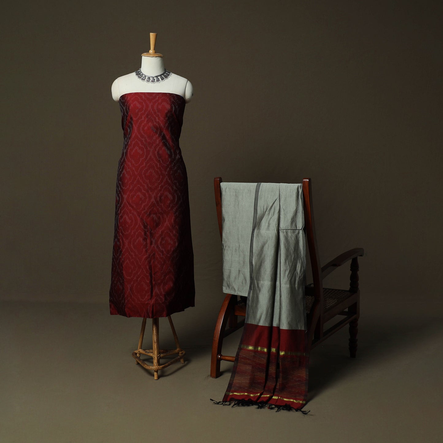 Pochampally Ikat Silk Cotton 3pc Unstitched Dress Material Suit Set 20