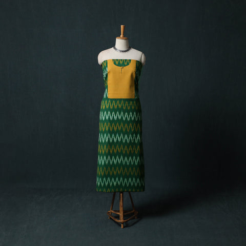 Green - Pochampally Ikat Patchwork Cotton Unstitched Kurta Material (3M) 08