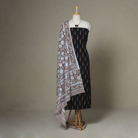 Black - 2pc unstitched pochampally ikat dress material