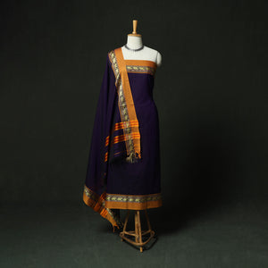 Purple - Dharwad Woven Cotton 3pc Unstitched Dress Material Suit Set 14