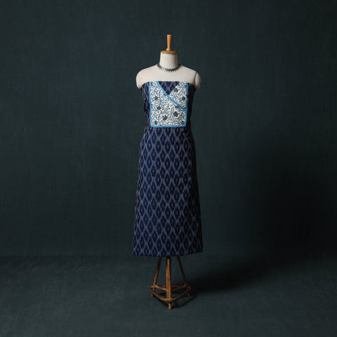 Blue - Pochampally Ikat Patchwork Cotton Unstitched Kurta Material (3M) 07