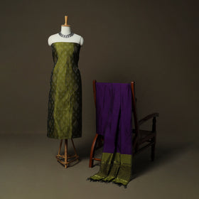Pochampally Ikat Silk Cotton 3pc Unstitched Dress Material Suit Set 21