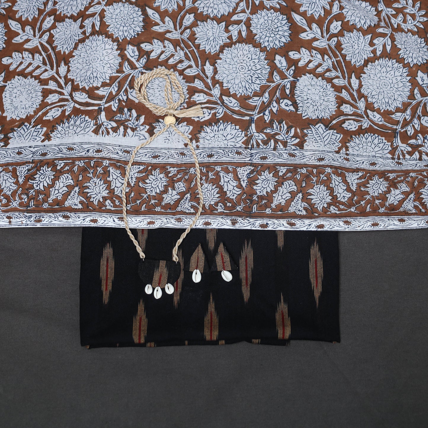 Black - 2pc unstitched pochampally ikat dress material